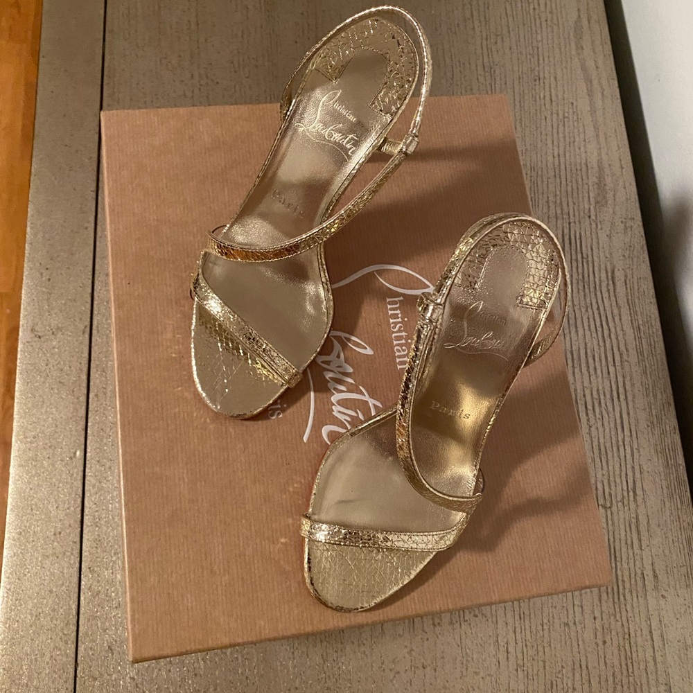 Christian Louboutin Gold Metallic Strappy High Heel Sandals - Picture 2 of 11